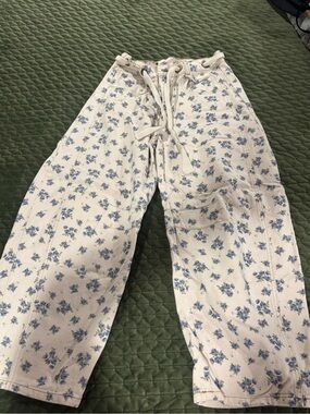 Peach Love California Cream Pants with Blue Floral Print